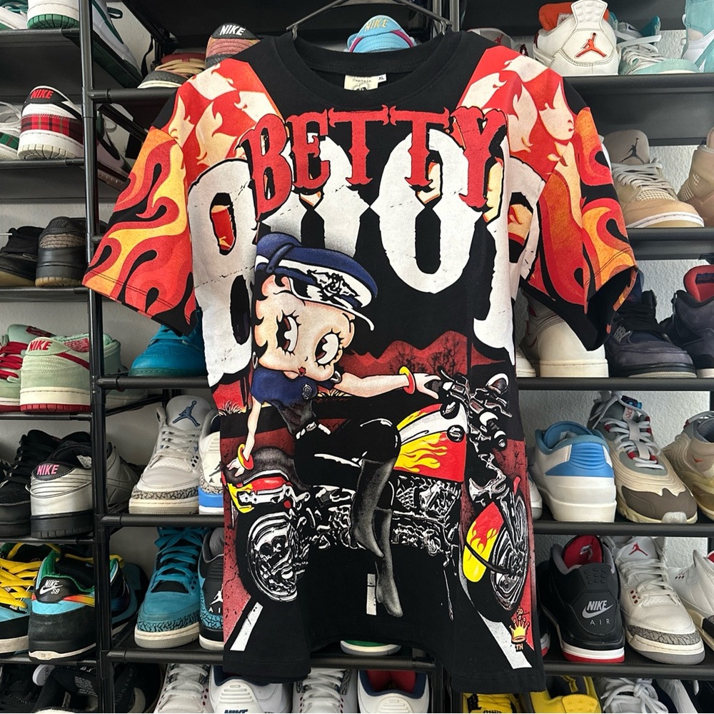 Betty Boop ‘BORN TO BOOP’ Motorcycle All Over Graphic Shirt XL